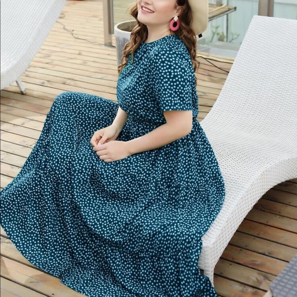 Plus size daisy print swing maxi dress BLACK - Picture 5 of 12